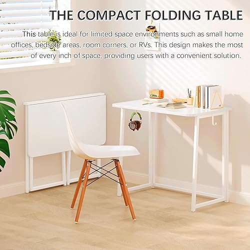 Miniatura 4 de 4NM Escritorio plegable pequeño de 31.5 pulgadas, escritorio de computadora, escritorio de oficina en casa, mesa de estudio para oficinas de