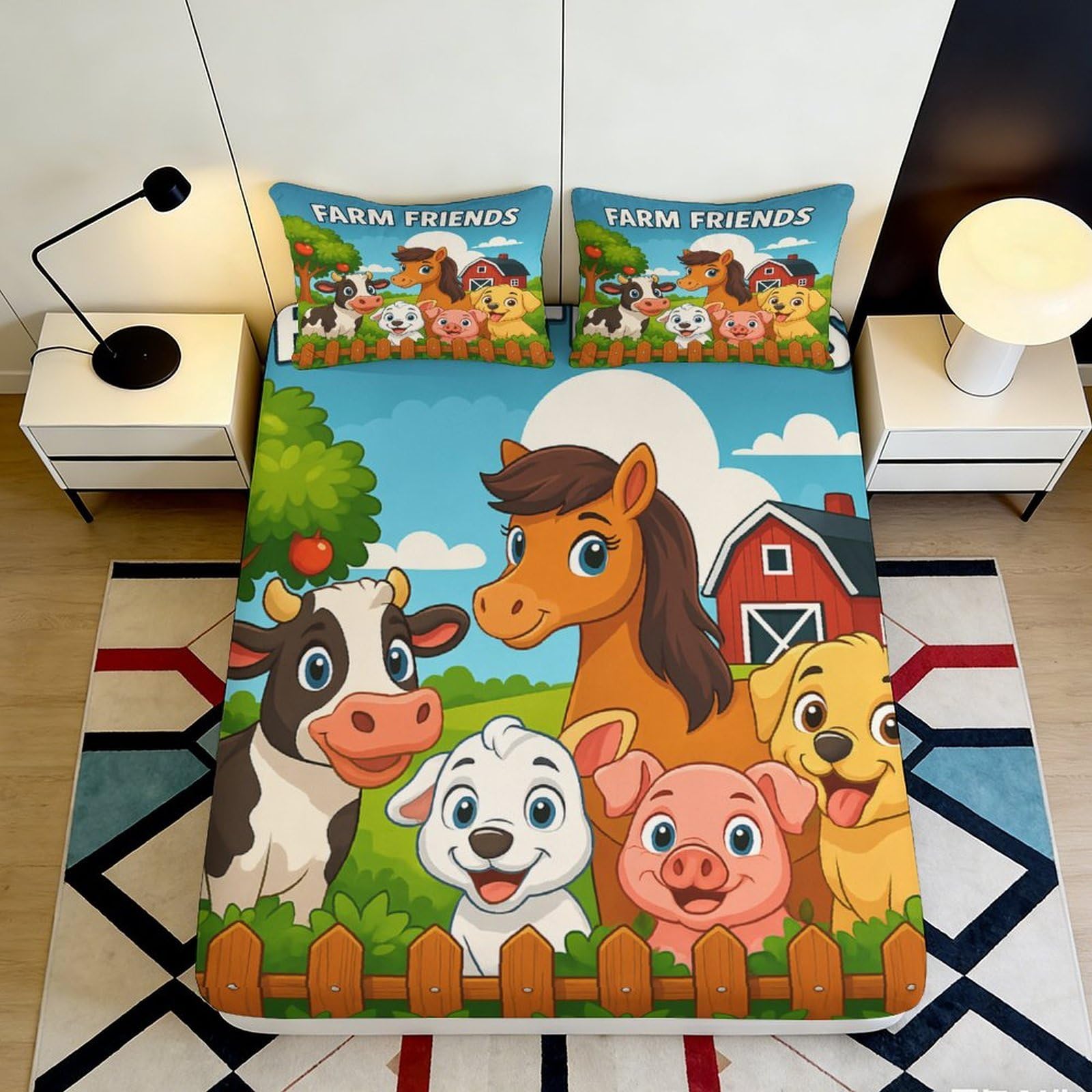 3D Printed Farm Animals Fitted Sheet Microfiber Deep Pocket Bedroom Bedding Farm Animal Mattress Fitted Cover Washable Adult Teen 180x200x25cm