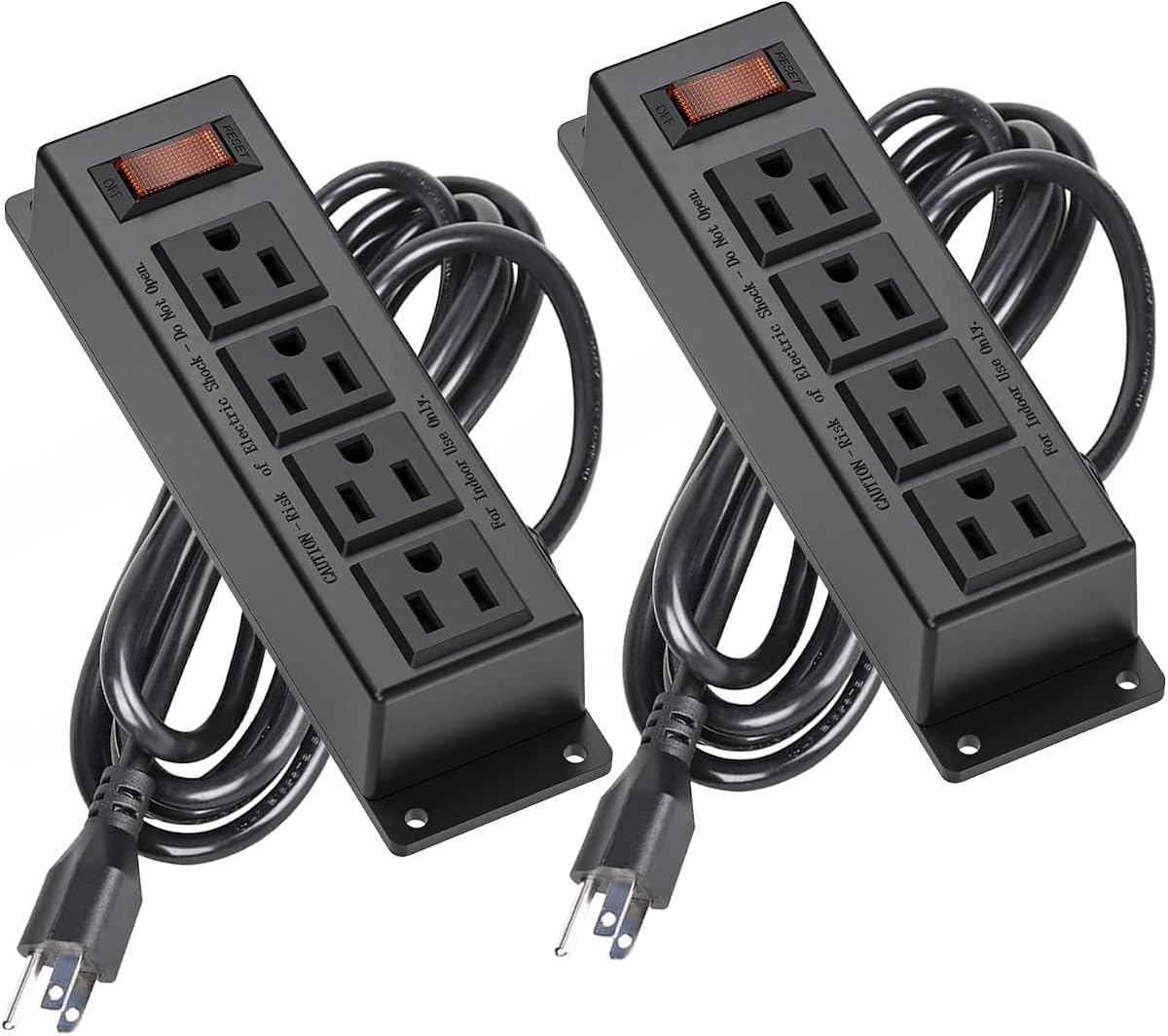 2PCS Mountable Power Strip with 4 Outlet, Wall Mount Power Strip, 10ft Cord | with Switch, Under Desk Power Strip for Office/Industrial/Home, Flat Plug, Black