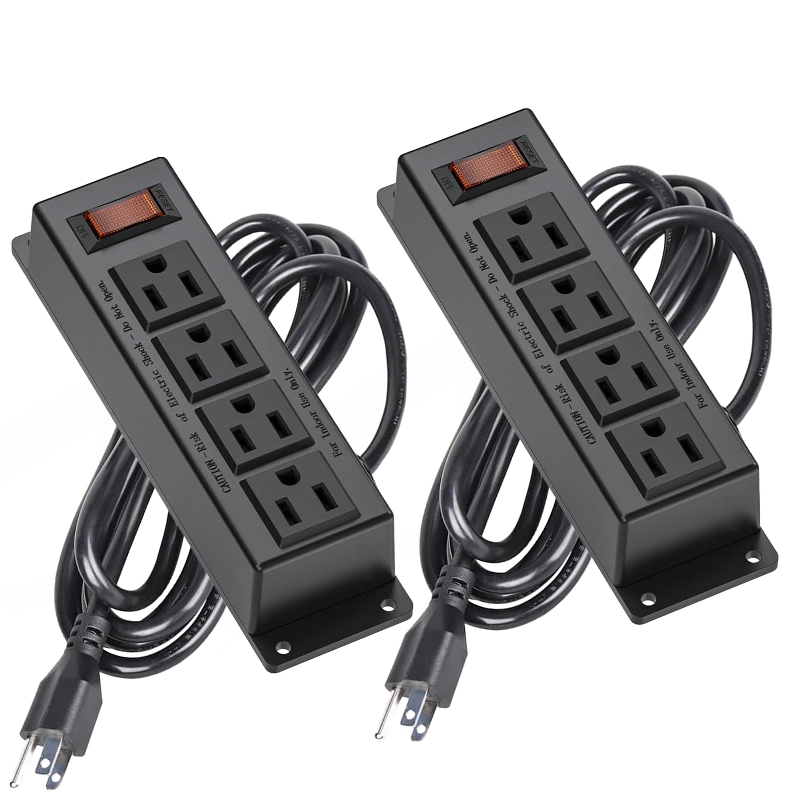 2 Packs Mountable Power Strip with 4 Outlet, Wall Mount Under Desk Power Strip with 10ft Cord, Flat Plug Power Socket for Home, Office, Industrial, Black 2PCS Power Strips