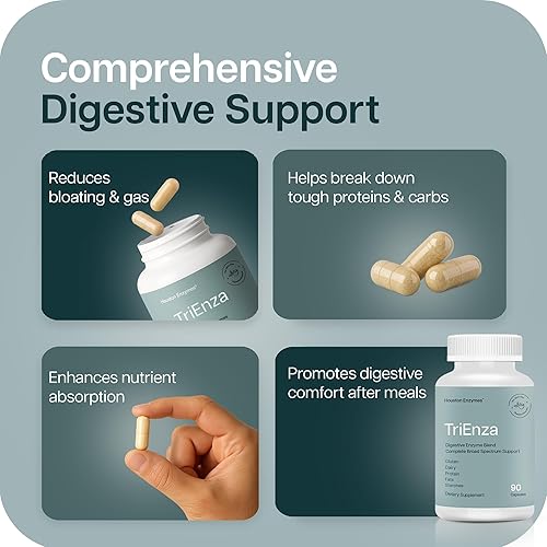 Miniatura 5 de Houston Enzymes TriEnza  Enzimas de amplio espectro para intolerancias digestivas  Apoya la digestión de gluten, caseína, soja, proteínas,