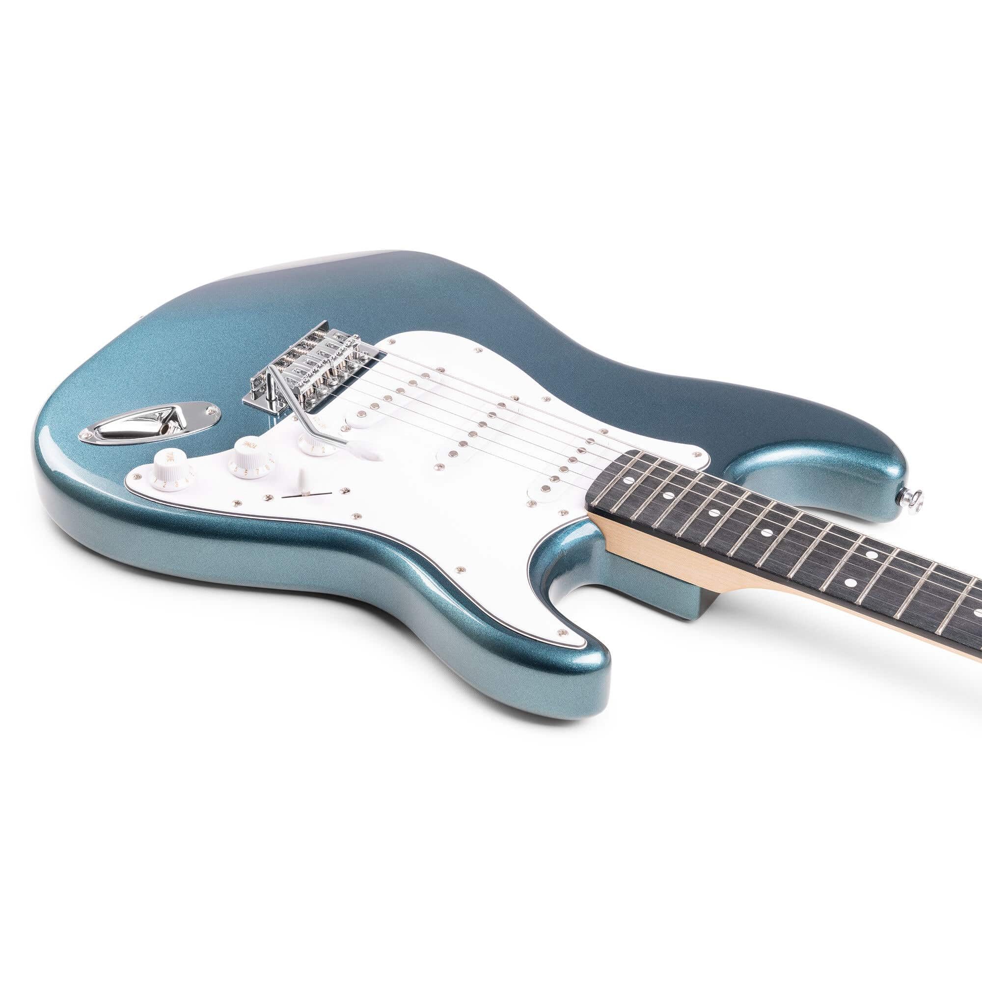 MAX GigKit + Vonyx WGS20 - Set guitarra eléctrica 4/4 con sistema inalámbrico, color petróleo, amplificador 40W, sistema UHF 10 canales, batería recargable y accesorios completos para principiantes