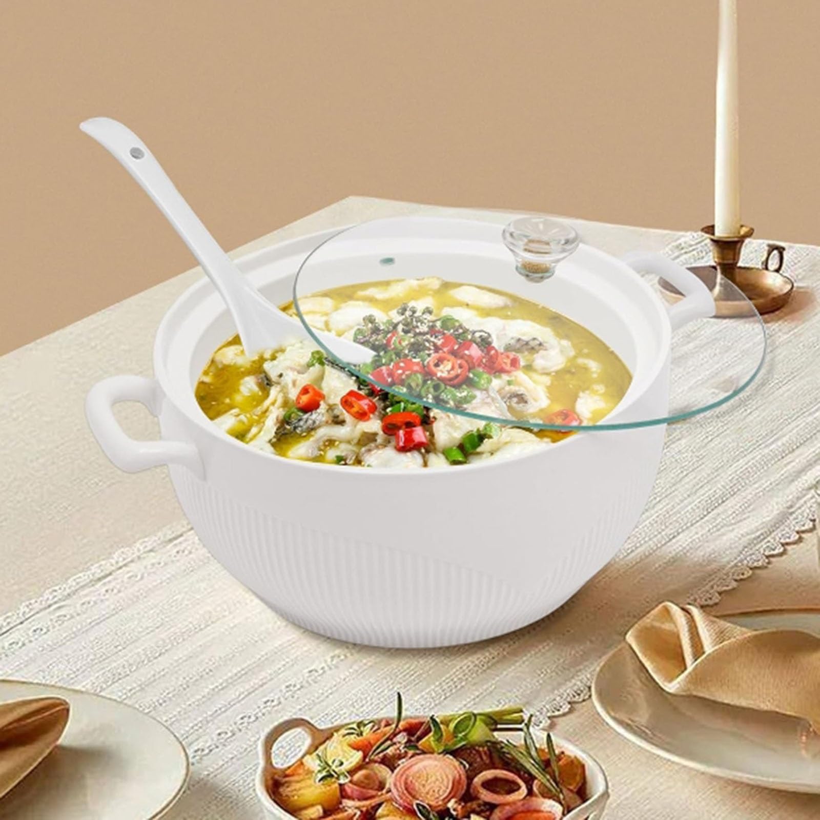 Soupière En Céramique Avec Couvercle En Verre, Porcelaine Servant La Soupe De La Soupière For La Décoration De La Cuisine De La Maison Du Restaurant, Jolie Soupière Plaquée En Céramique For La Soupe E