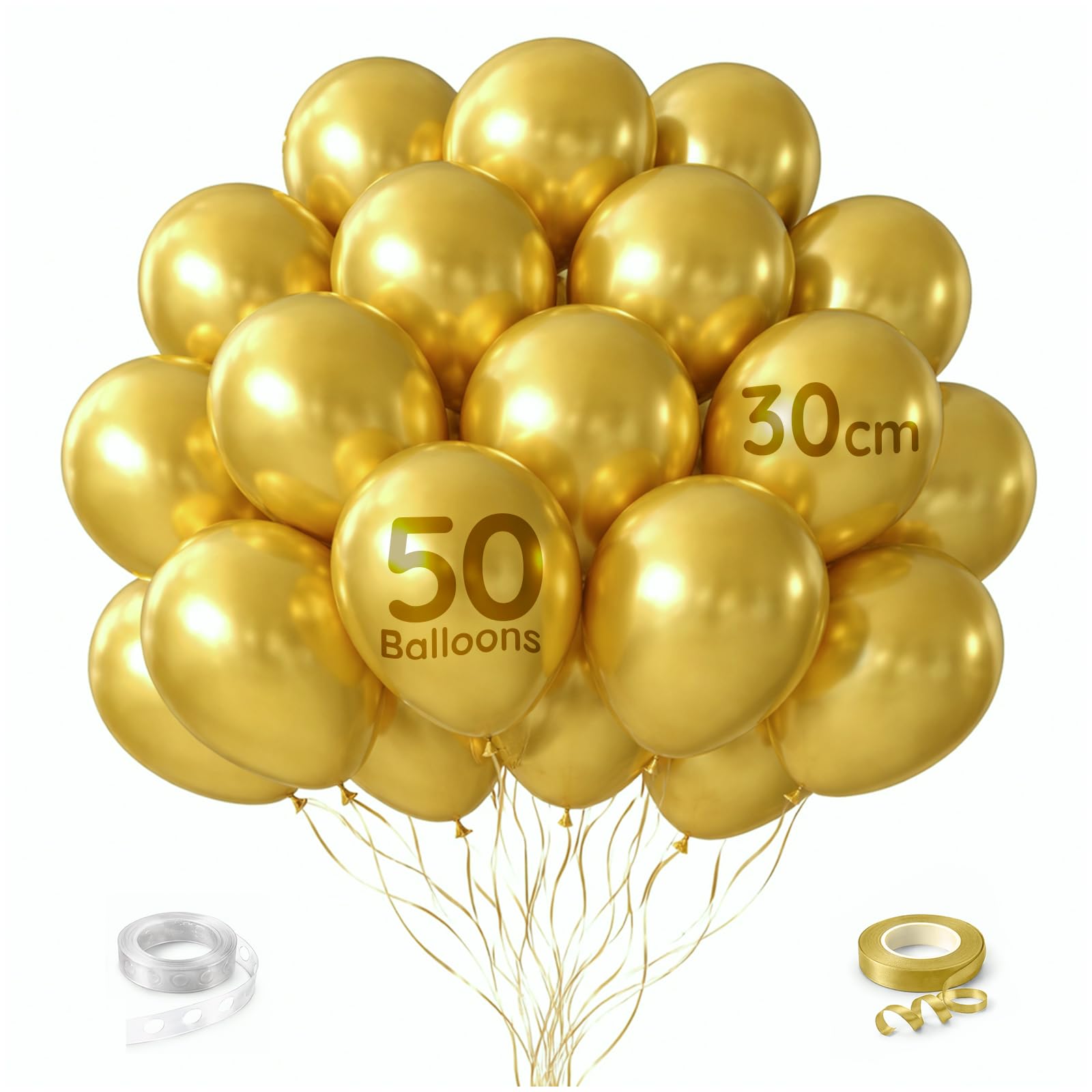 Zeno Gold Balloons 50Pcs 12 Inch / 30Cm Helium Grade Latex Balloons With Ribbon & Balloon Chain – Party Balloons For Wedding & Christmas Decor