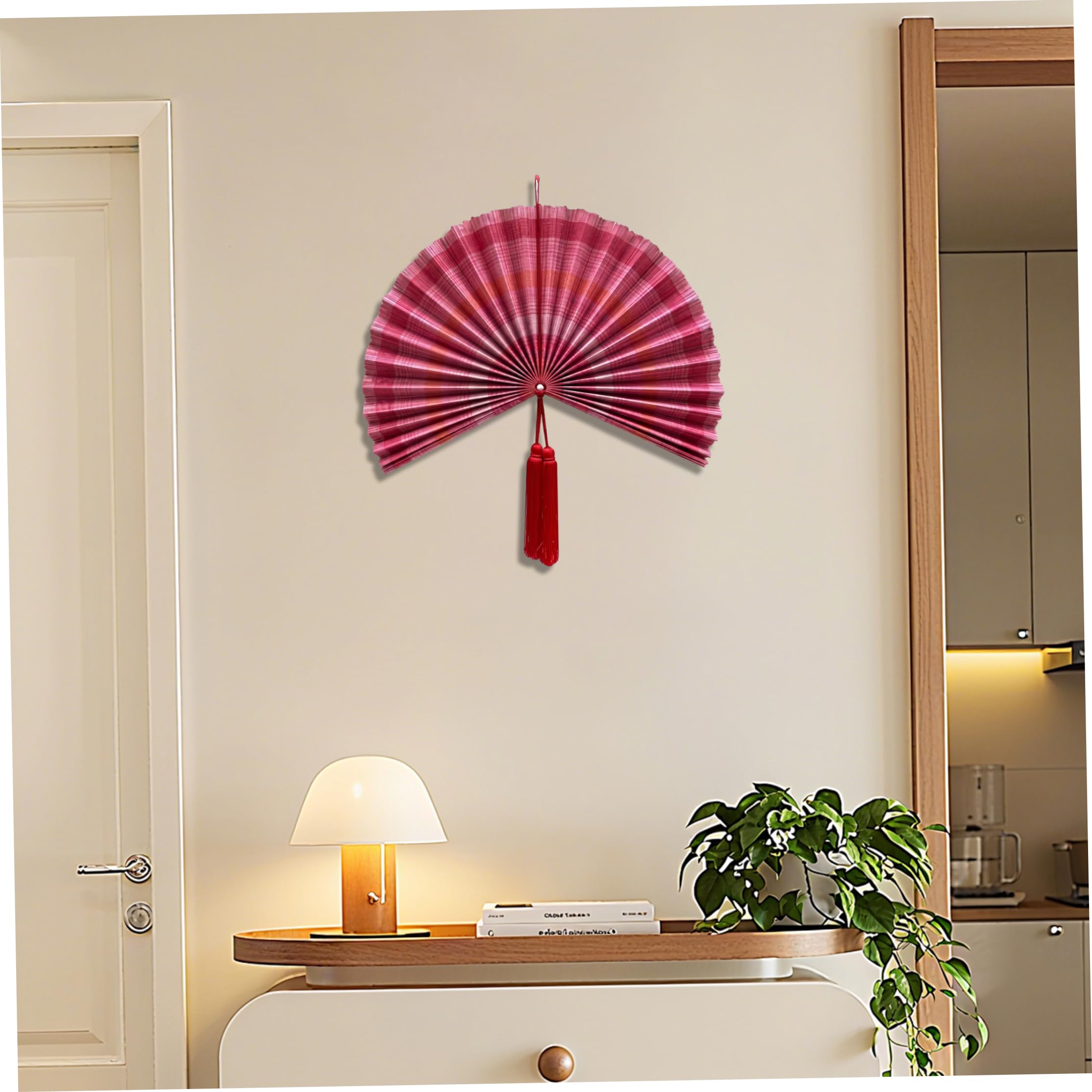 Fächer-Wanddeko 76 x 56 cm große Faltbare Dekofächer mit Quaste für Zuhause Büro und Hotel roter Dekor