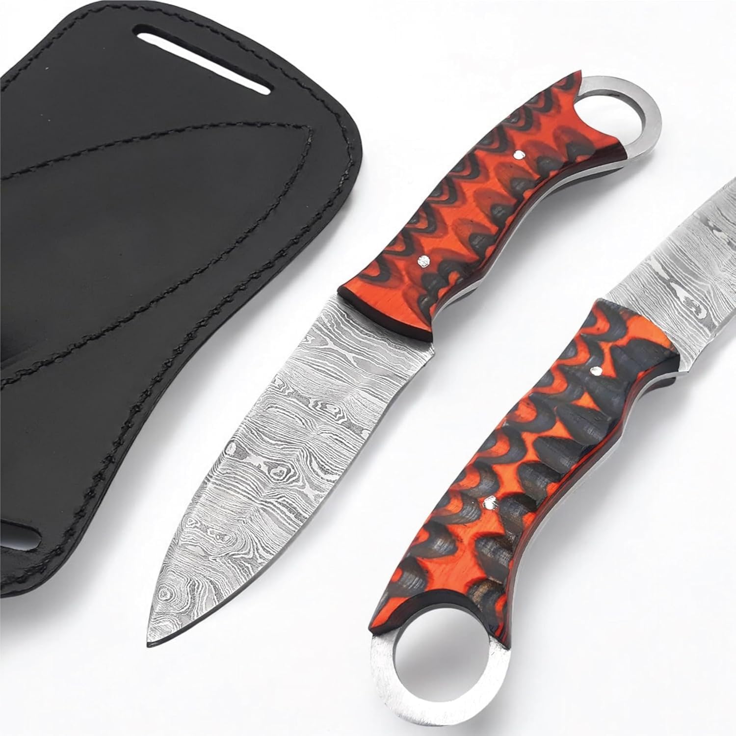 Handgeschmiedetes Jagdmesser mit Lederscheide – Bushcraft Messer mit feststehender Klinge & ergonomischem Rosenholzgriff – Outdoor Survival Scout Messer