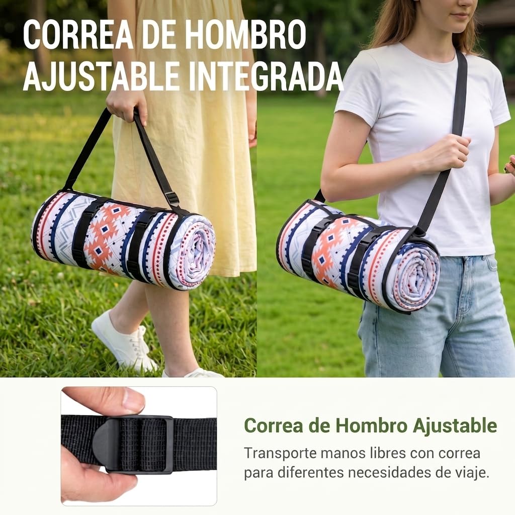 Wolfwise Manta Picnic Impermeable, Grande Mantel Camping 200x200 cm Pliable con Sangles Réglables et Bandoulière, Picnic Blanket para Playa, Jardín, Camping, Viajes y Senderismo, Azul