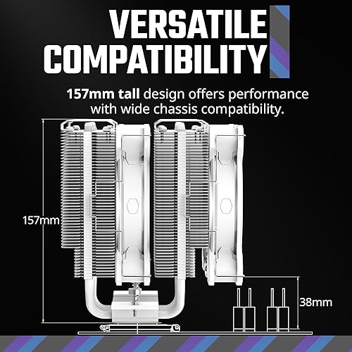 Miniatura 3 de Cooler Master Hyper 622 Halo White Enfriador de aire de CPU de doble torre, ventilador PWM de 120 Halo, ARGB de doble bucle, 6 tubos de calor de
