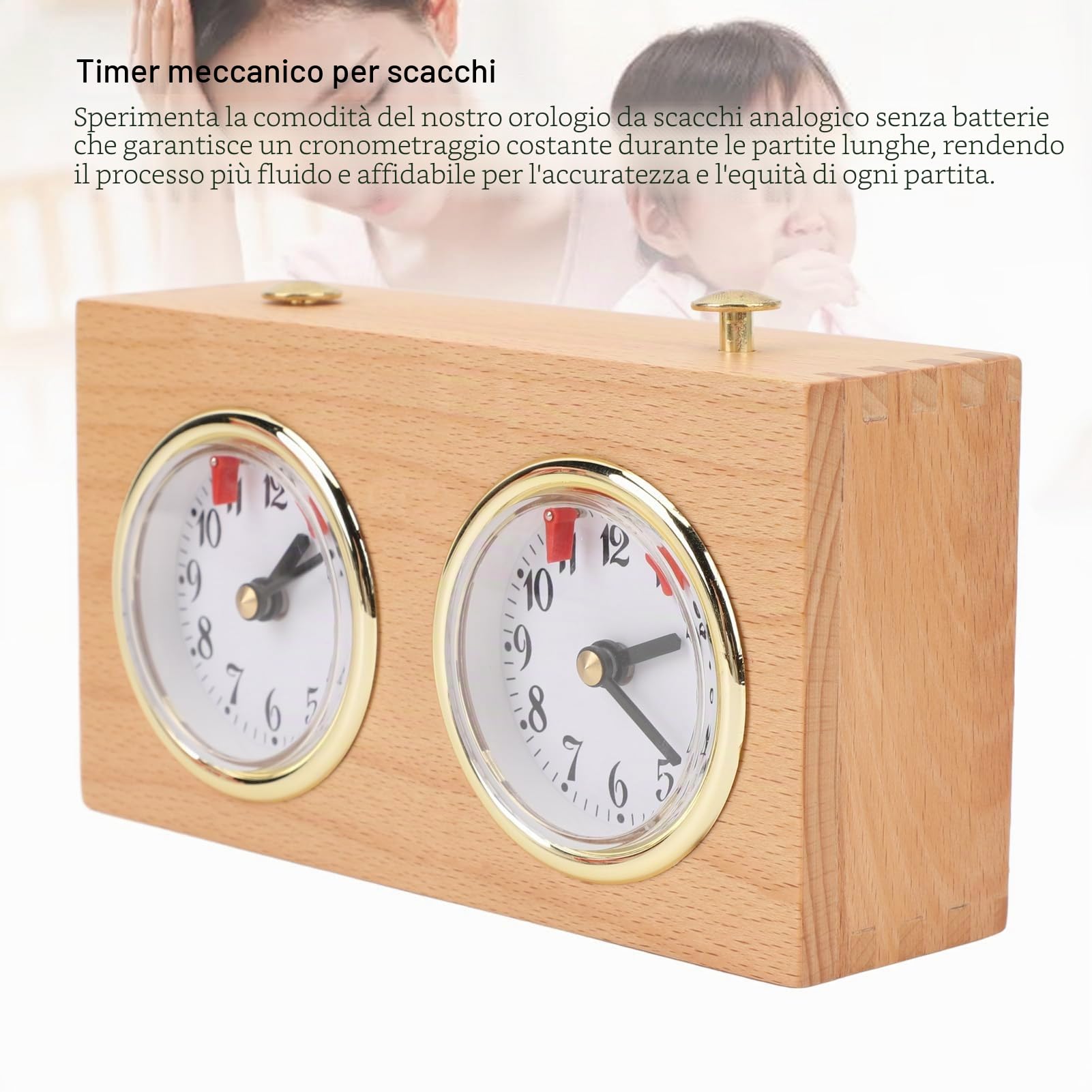 Timer per scacchi, orologio analogico meccanico professionale per scacchi, timer vintage in legno a carica per scacchis internazionali e cinesi, timers per scacchis