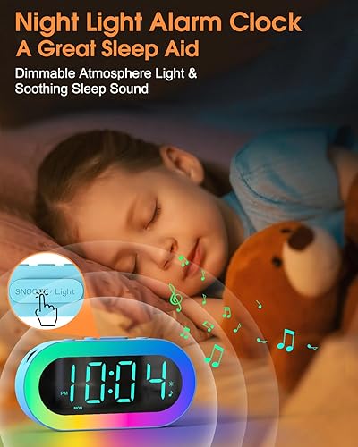 Miniatura 2 de Reloj despertador con luz nocturna, pequeño reloj despertador para mesita de noche, reloj despertador con puertos USB, atenuador de 0 a 100%,