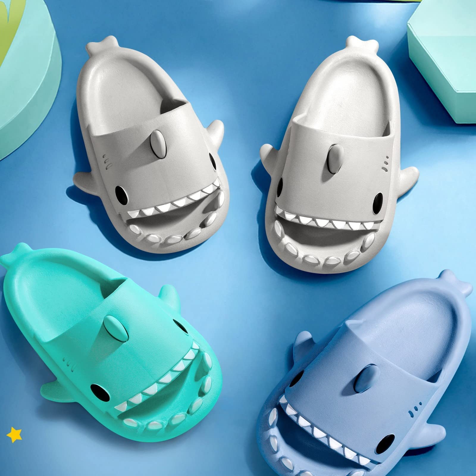 Chaussons de Requin Hommes Femmes, Shark Slides Slippers Requin Pantoufles de Cloud antidérapantes pantoufles de requin unisexe mignon pantoufles de nuage d'été d'intérieur extérieur
