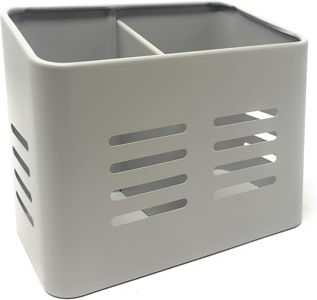 Space Home - Metal Cutlery Holder - Kitchen Utensil Holder - Cutlery Drainer - Pencil Holder - 16 x 9 cm - Grey