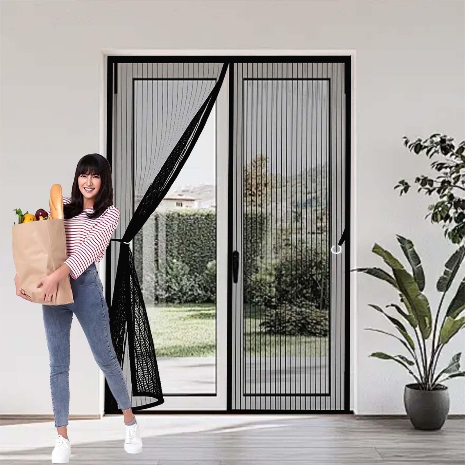 Fly Screens for Doors 154x252cm(WidthxHigh) Durable, Keeps Bugs Out, Kid and Pet Friendly Fly Screen Door Mesh Screen Curtain Lets Fresh Air in, Hundreds of Sizes, Black