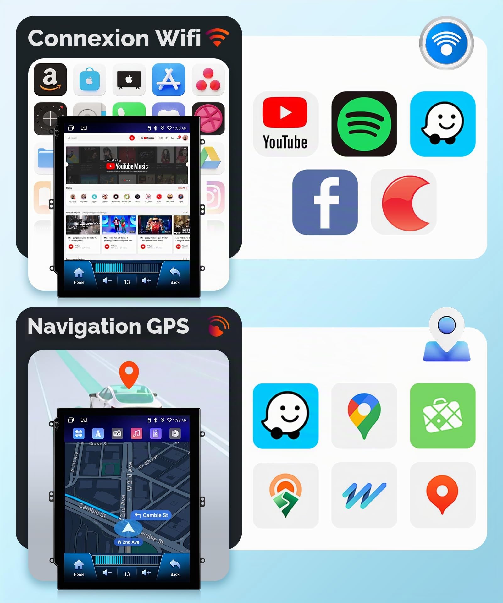 【4+64G】 Hodozzy Carplay Autoradio pour Chevrolet Cruze J300 2009-2014, 9.7 Pouce Touchsreen avec Android Auto/EQ/Mirror Link/WiFi/GPS/RDS/FM/Bluetooth 5.0/USB+Canbus