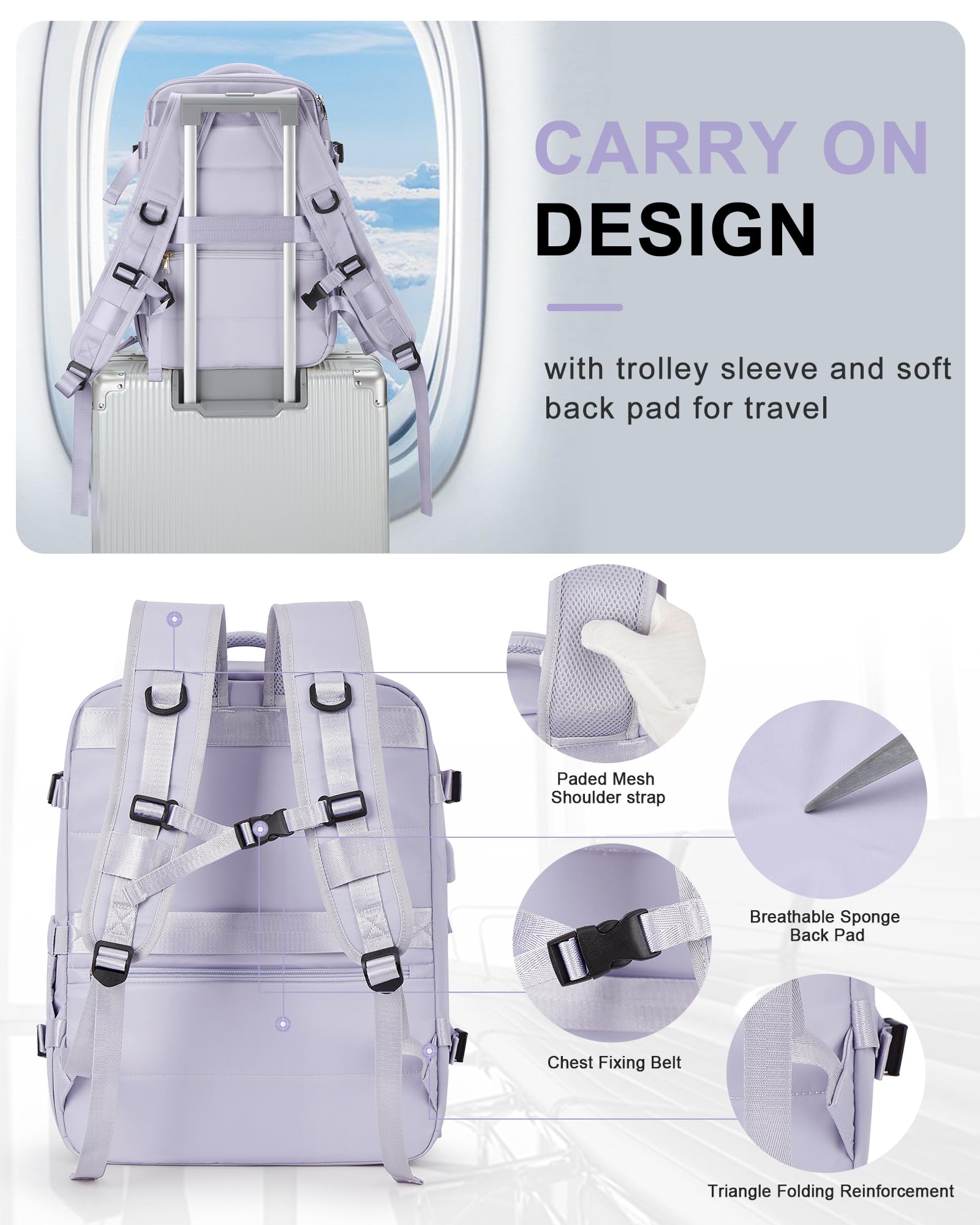 BJLFS Borse da Cabina per Ryanair 40×20×25 Zaino da Viaggio con Sottovuoto Bagaglio a Mano Easyjet 45×36×20,Zaino con sistema di compressione,Zaino Casual per laptop da 14 pollici per scuola