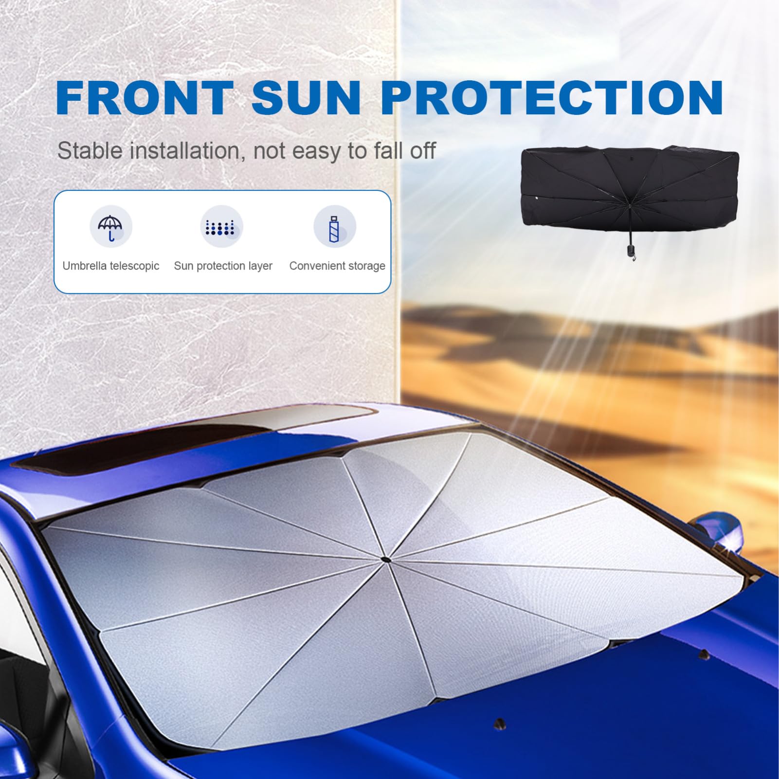 ULTECHNOVO Ombrello Colla Veicolo per in Protezione e Finestrini Laterali Facile da Rimuovere, Materiale Tessuto Argento Titanio Estive Vacanze Auto