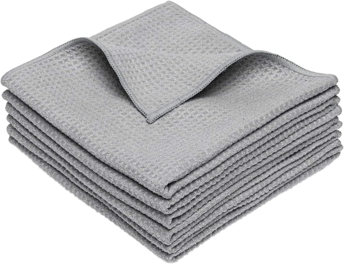Kitchen Towels - Microfiber Waffle Weave Towels | 16 x 16 in. (6 Pack) | Absorbent, No Lint, Thick, Reusable, Commercial, Soft, Hand, Tea, Glass, Bar, Sublimation Blank, Polyester Cloths | Gray
