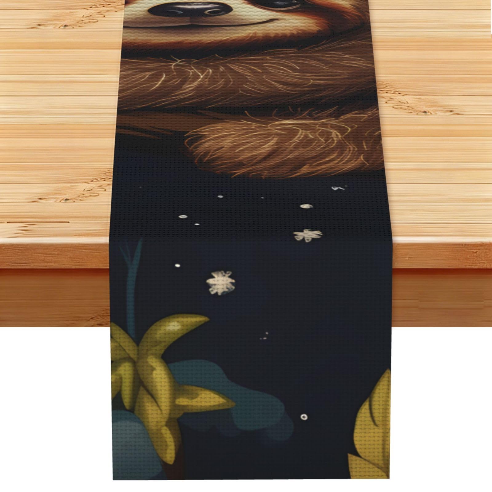 Cute Sloths Sleeping Table Runner 13x72 Inch Cotton Linen Table Linen Washable Farmhouse Tablecloth Modern Abstract Art Kitchen Dinning Table Decoration for Home Party Decor