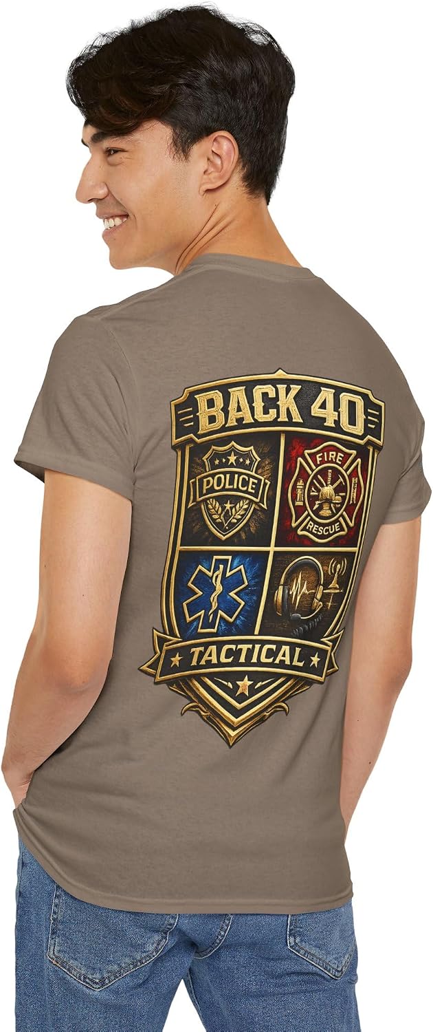 Back 40 Tactical First respondert Shirt/Police, Firefighter,EMT Patriotic Cotton Graphic tee