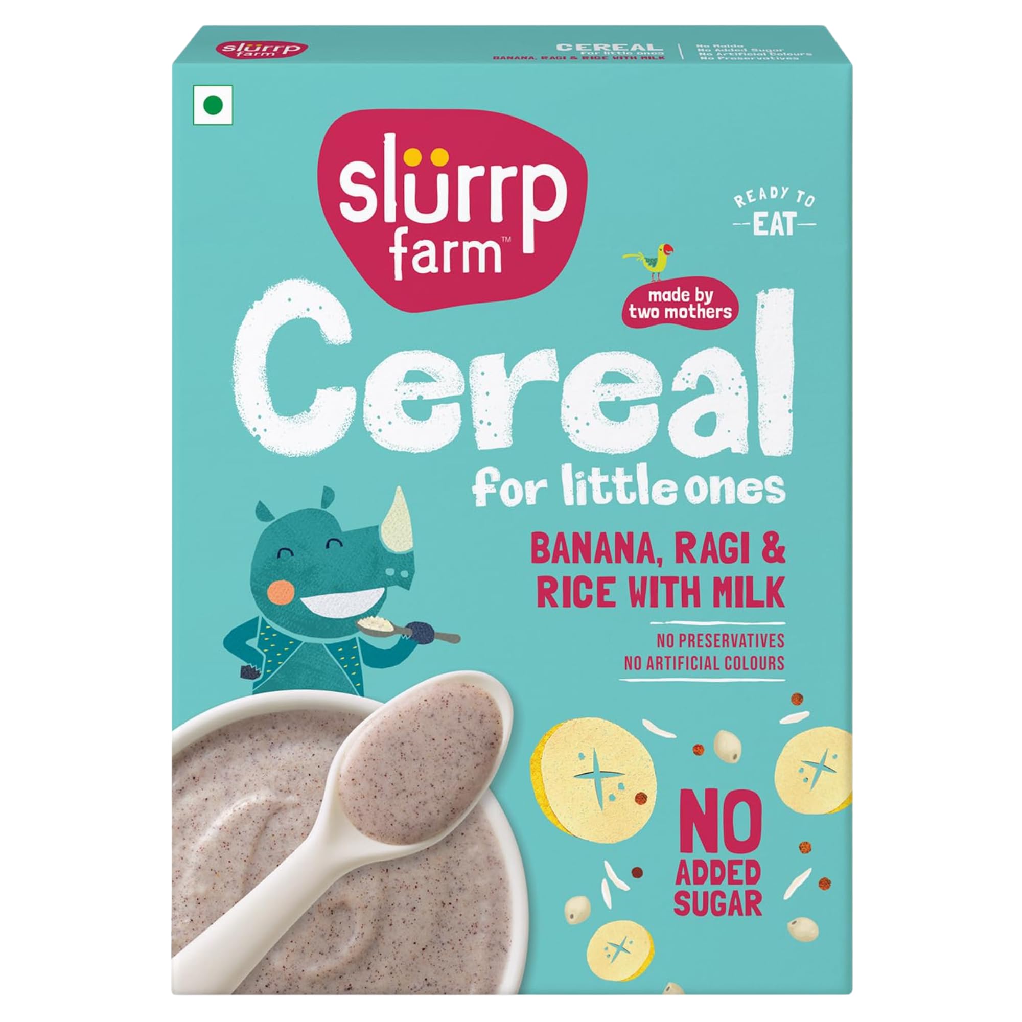 Slurrp Farm Organic No Sugar Baby Cereal | Ragi, Rice and Banana with Milk | Instant Healthy Wholesome Food for Babies, 200g
