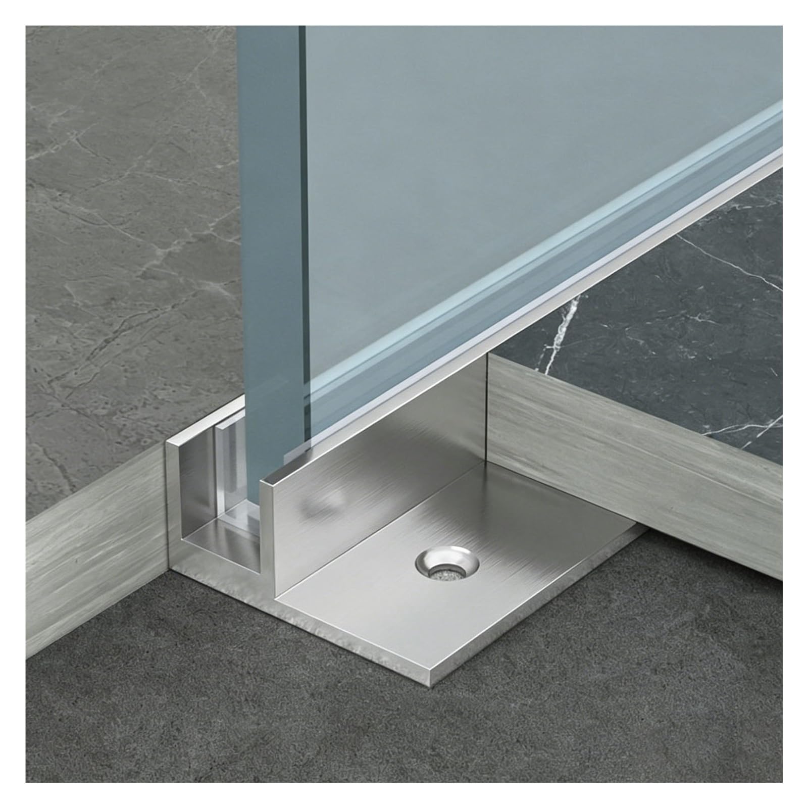 Bordure de porte de douche en verre sans cadre, en forme de F, bande à rainure fixe en acier inoxydable avec coussinets intégrés, s'adapte aux feuilles de 1,6 cm, 0,9 cm, 1,27 cm, durable et facile à