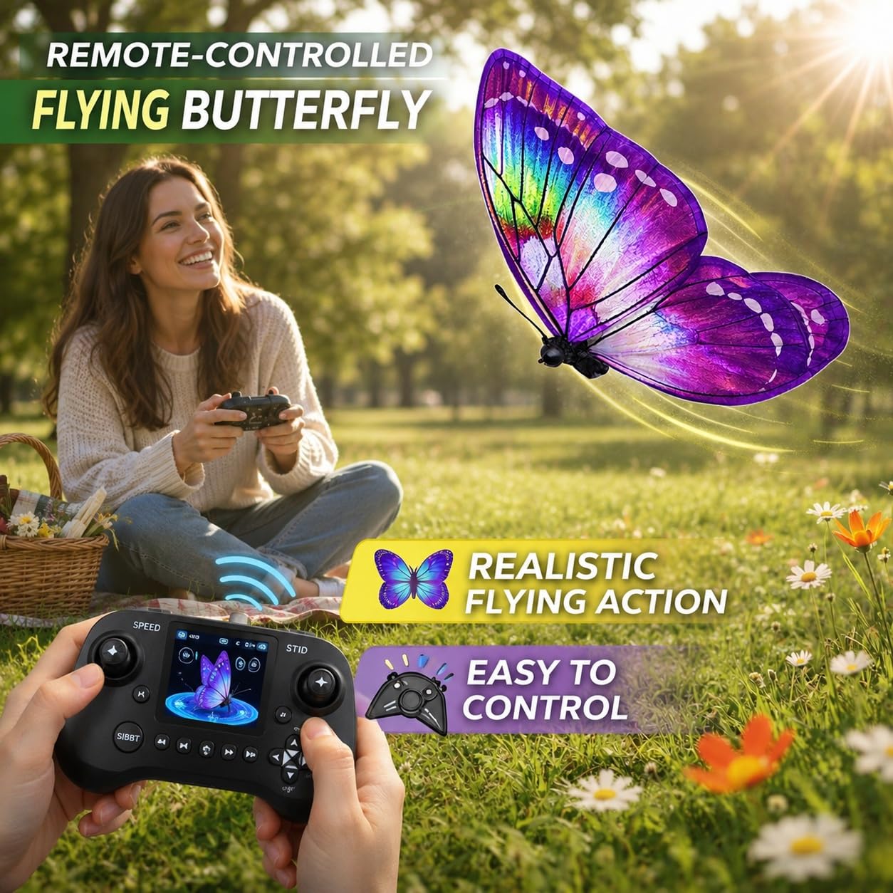 Drone ornitottero bionico a farfalla con illuminazione a LED 3 batterie giocattolo volante con ali bioniche battenti e telaio in fibra di carbonio fatto a mano per feste matrimoni e hobby(Purple)