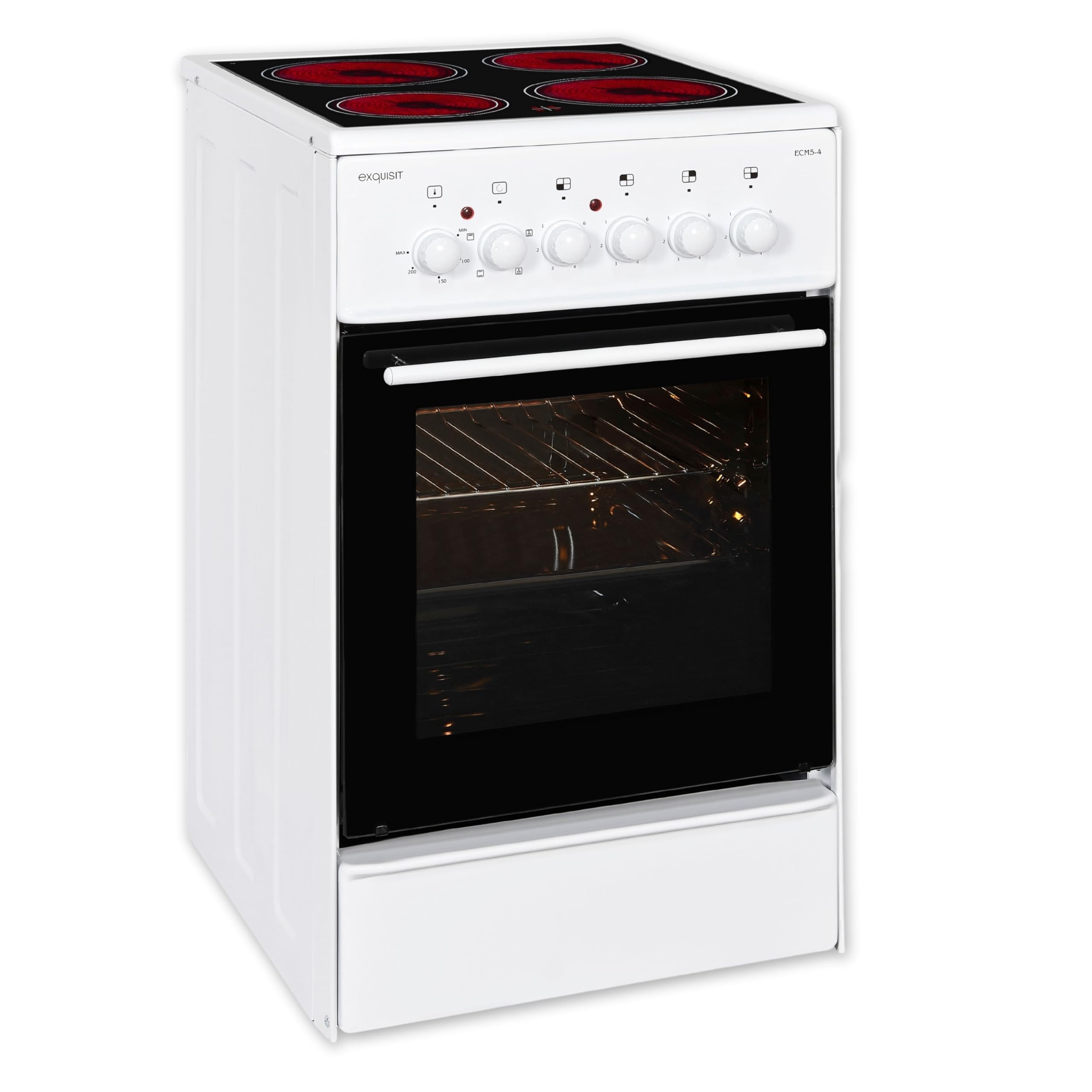 Exquisit ECM 5-4 Cuisinière Blanc Plaque avec zone à induction A - Fours et cuisinières (Cuisinière, Blanc, Rotatif, Devant, Plaque avec zone à induction, Verre-céramique)