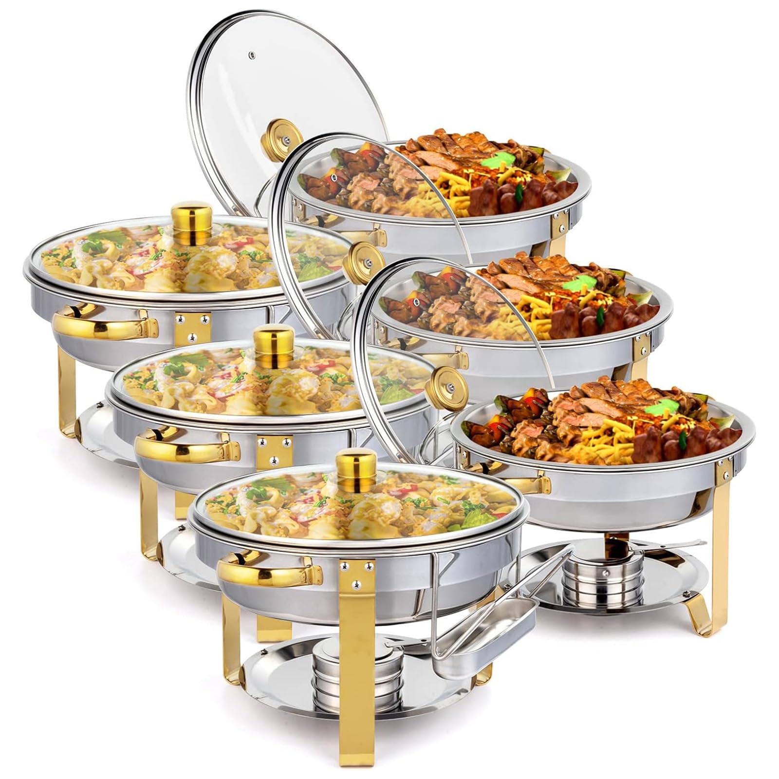 JKJZSALJ Chafing Dish Buffet Set, Round Stainless Steel Warmer For Catering, Events, And Weddings,Gold,6pcs