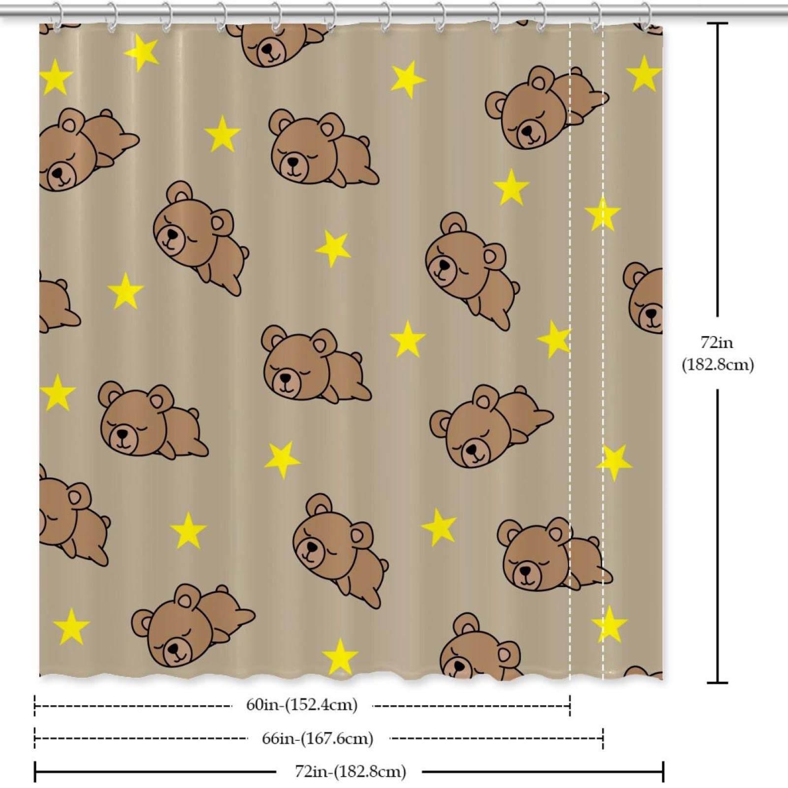Tenda Da Doccia Rustica NYMB 119x163 Cm Con Motivo Alce E Orso, In Poliestere Impermeabile, Con 12 Ganci, Marrone Chiaro - 3