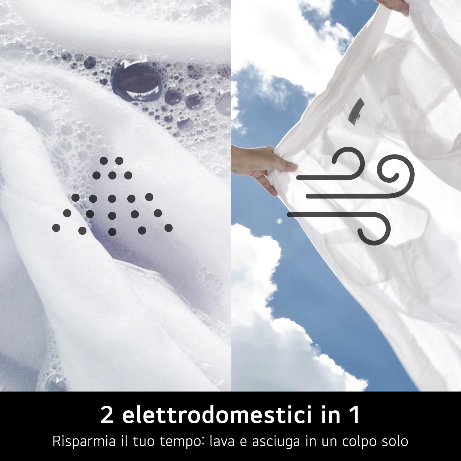 LG AI DD D4R5010TSWS Lavasciuga 10 / 6kg Serie R5 Classe A-10%/D, Lavatrice e Asciugatrice Insieme, 1400 giri, TurboWash360, Steam, Eco Hybrid, Allergy Care, Motore Inverter Direct Drive, Bianca