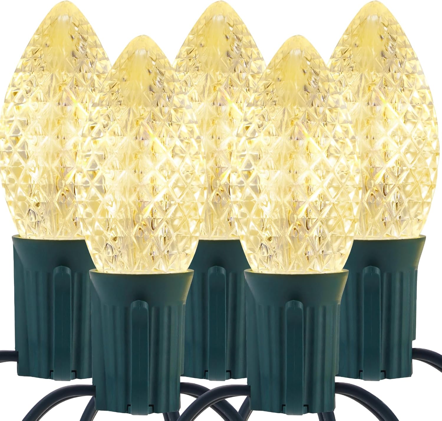 C9 Christmas String Lights Outdoor, 100FT LED Waterproof Connectable Strawberry String Lights, Commercial Grade Clear Hanging Lights for Outside, Tree, House, Indoor, Patio, Decor, Xmas, Warm White