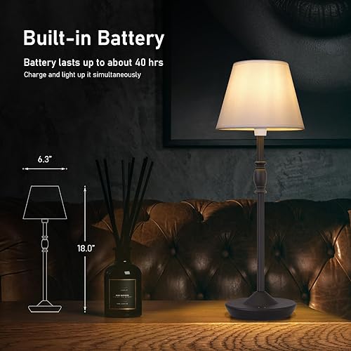 Miniatura 3 de Cordless Table Lamp Portable Small LED Touch Lamp with Dimmer, 18" 2700K Rechargeable Battery Light for Bedside, Dining Room, Bedroom Lamp, Patio,