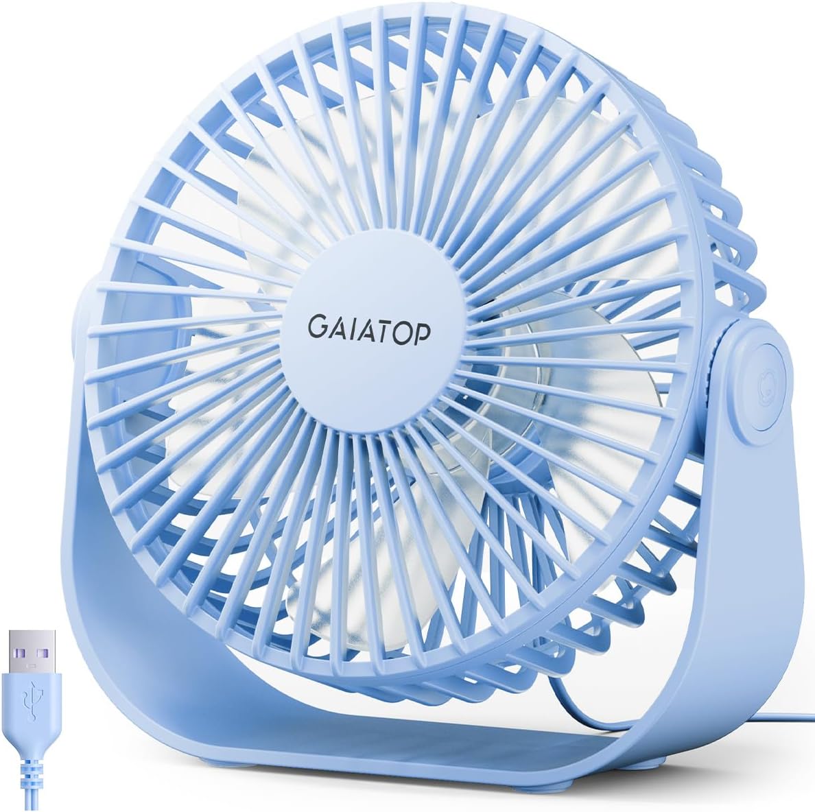 Ventilador de escritorio USB, ventilador de mesa personal portátil pequeño y silencioso de 5,5 pulgadas | Potente flujo de aire, 3 velocidades, alimentación por USB, rotación de 90°, tamaño mini, refrigeración para dormitorio, hogar, oficina, viajes, azul