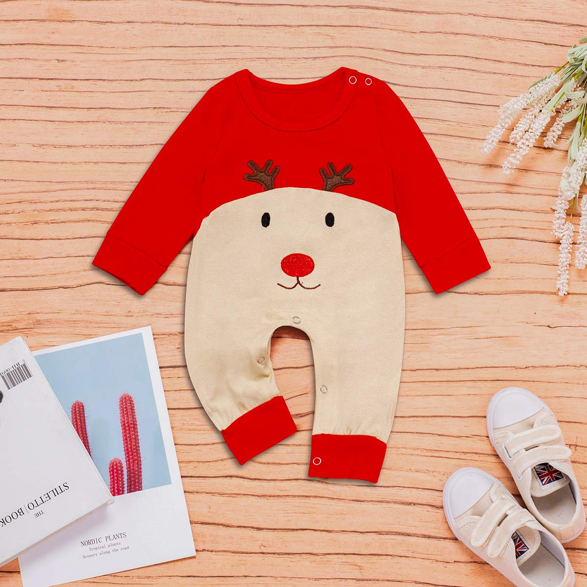 Fantasy Era Infant Baby Boy Girl Deer Outfit First Christmas Clothes(Red, 12-18 Months)