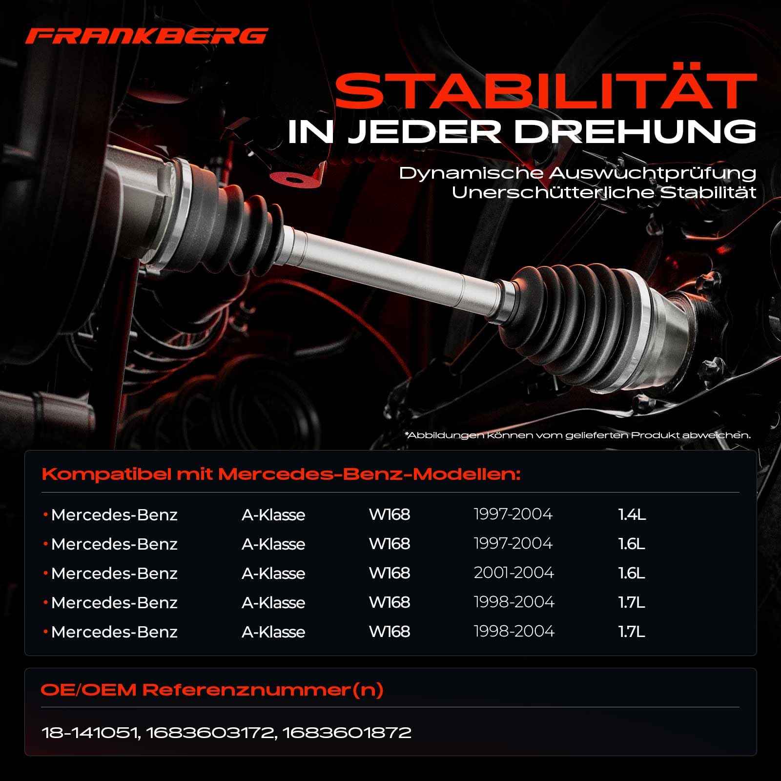 Frankberg Antriebswelle Achswelle Schaltgetriebe Mit ABS Ring Vorderachse Links Kompatibel mit A-Klasse W168 A140-A210 Vaneo 414 1.6 1.7 CDi 1.9 Replace# 18-141051