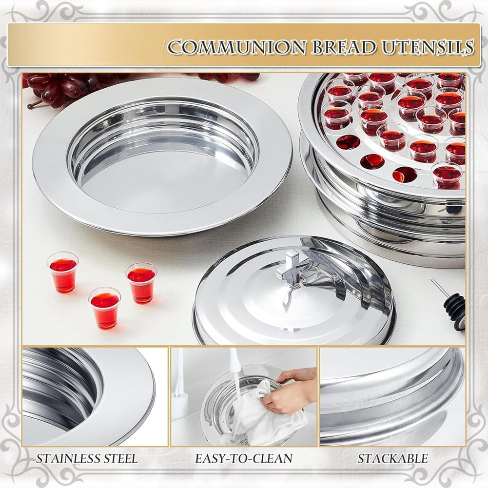 Plateau de la Sainte Communion avec Couvercle, Plateau à Pain, Assiettes pour Églises, Fournitures D'Église Polies, Ensembles de Vaisselle pour Églises
