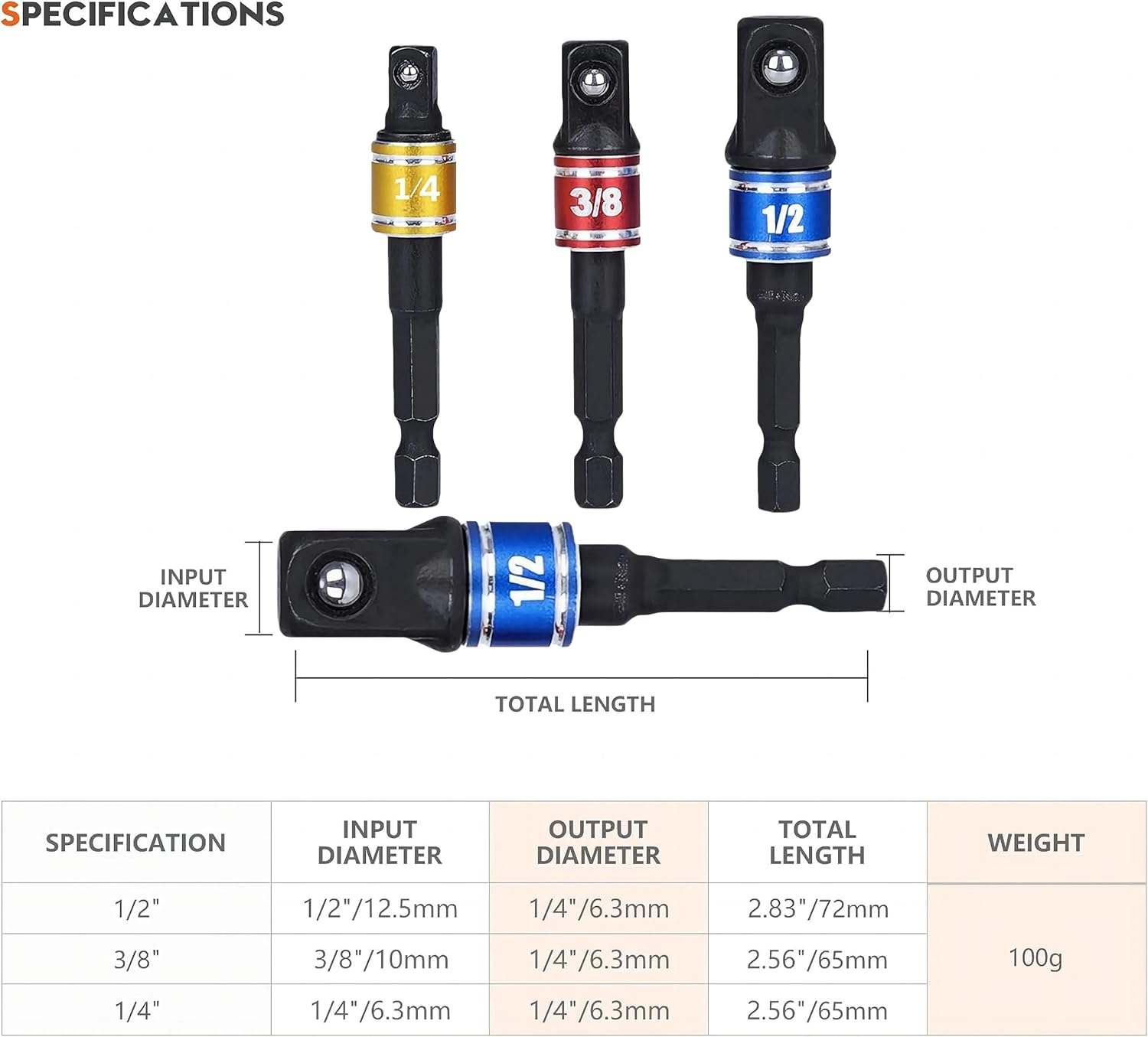 Impact Grade Driver Sockets Adapter Extension Set Drill Bit 3Pcs 1/4 3/8 1/2" Universal Socket Adapter Set and Right Angle Drill 105 Degree Right Angle Screwdriver Set Drill Hex Bit Socket Adapter