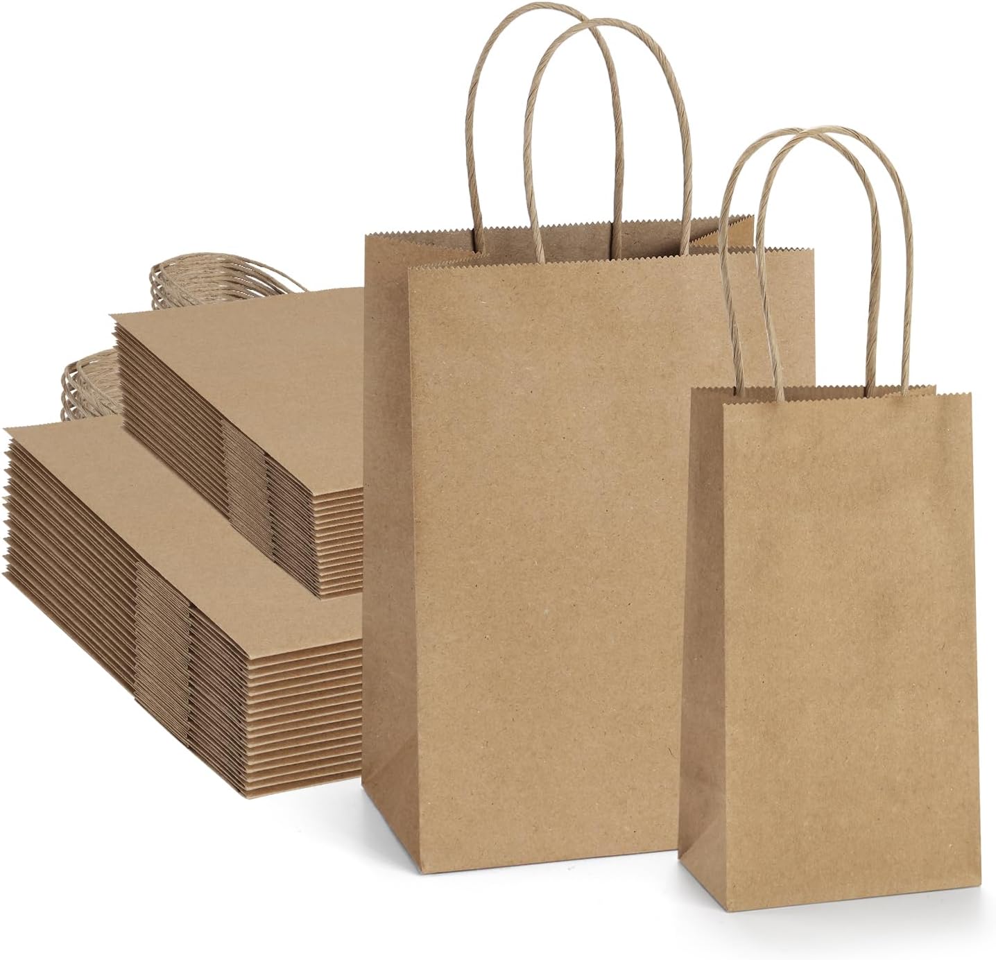 BagDream 200Pcs Gift Bags with Handles Bulk Kraft Brown Paper Gift Bags Assorted Sizes 3.5x2.4x6.7 & 5.25x3x8 Inch Small Paper Sacks for Party Favors, Business, Retail, Merchandise