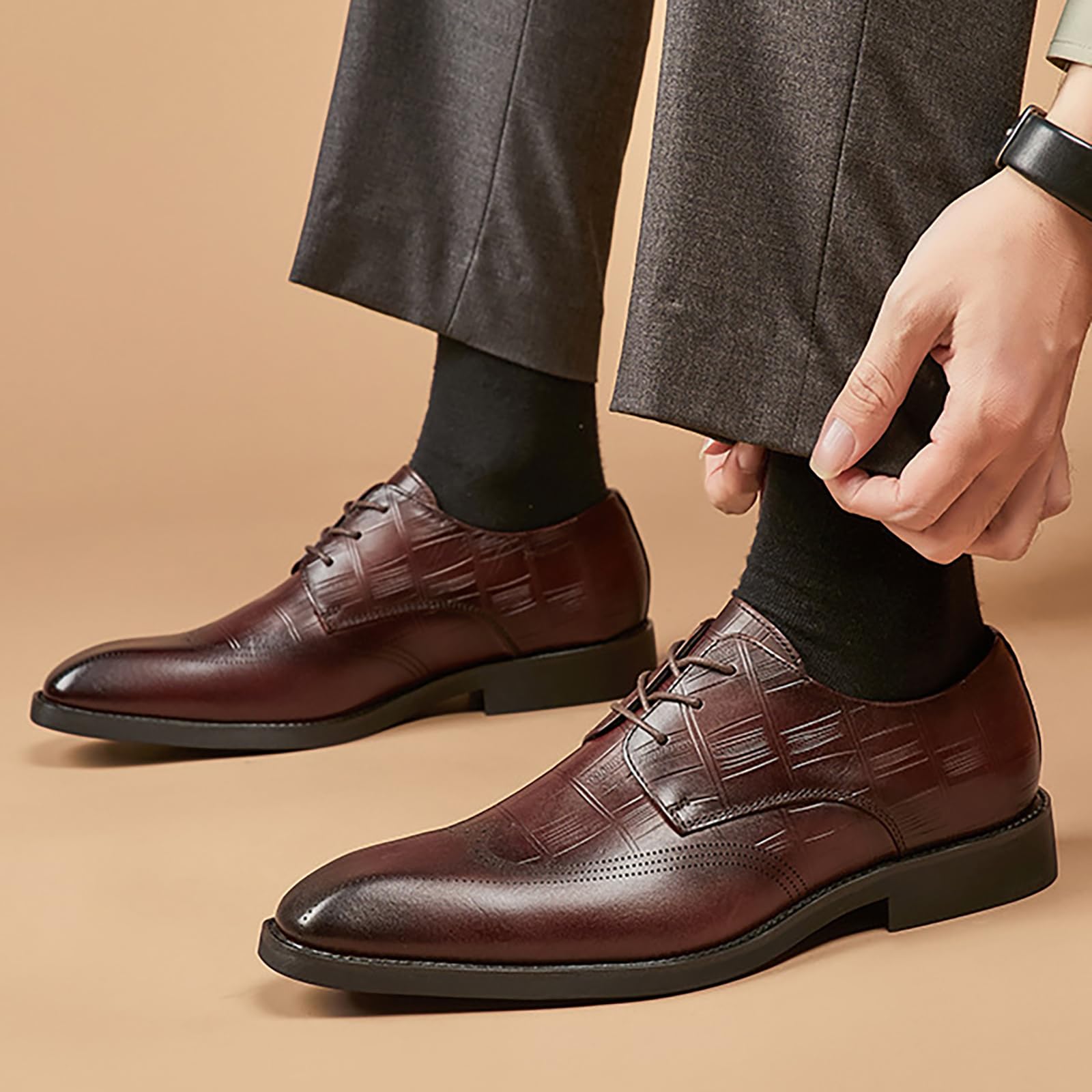 Oxford e Derby da Uomo in Vera Pelle, Scarpe Formali Classiche Stringate Brogue per Matrimoni, Balli Studenteschi, Affari e Ufficio,Marrone,46