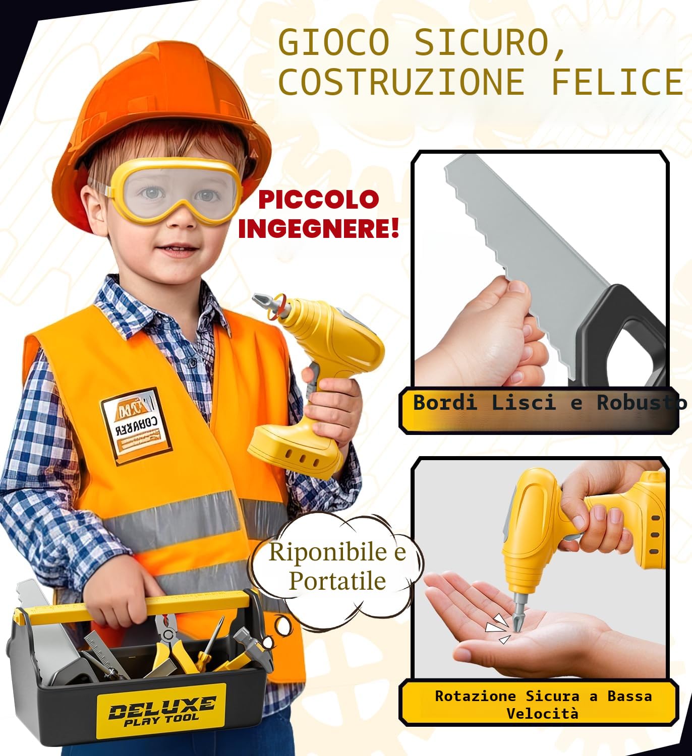 Lehoo Castle Cassetta Attrezzi Bambini con Trapano Giocattolo ＆ Mini Banco da Lavoro ＆ Escavatore Giocattolo per Bambini, Regalo di Ruolo Montessori da 3 4 5 6 anni Ragazzi Ragazze