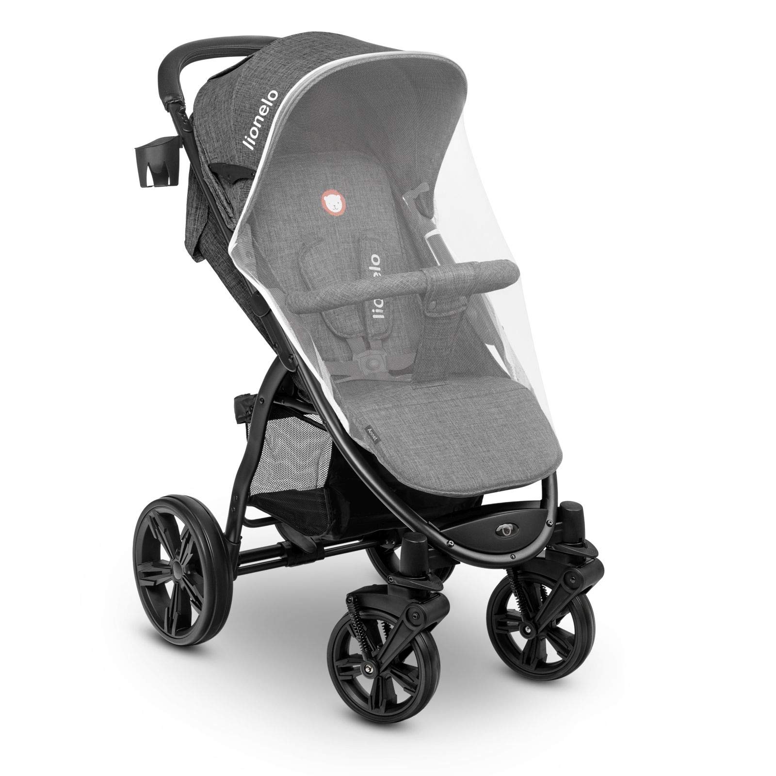 Lionelo Annet passeggino leggero pieghevole regorabile con posizione sdraiata con ruote EVA cappottina XXL con zanzariera coprigambe portabibite fino 22 kg (STONE)