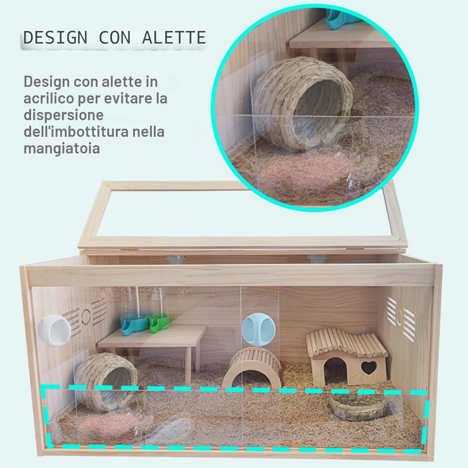 Gabbia per criceti e piccoli animali – mangiatoia per polli, ideale per conigli e porcellini d'India, facile da montare e pulire