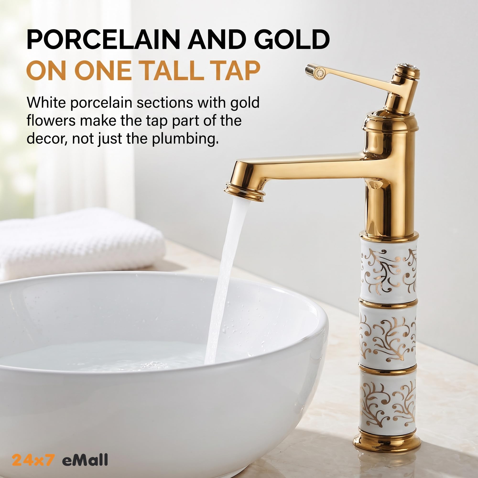 Gold White Basin Mixer Tap - 24x7 eMall -4