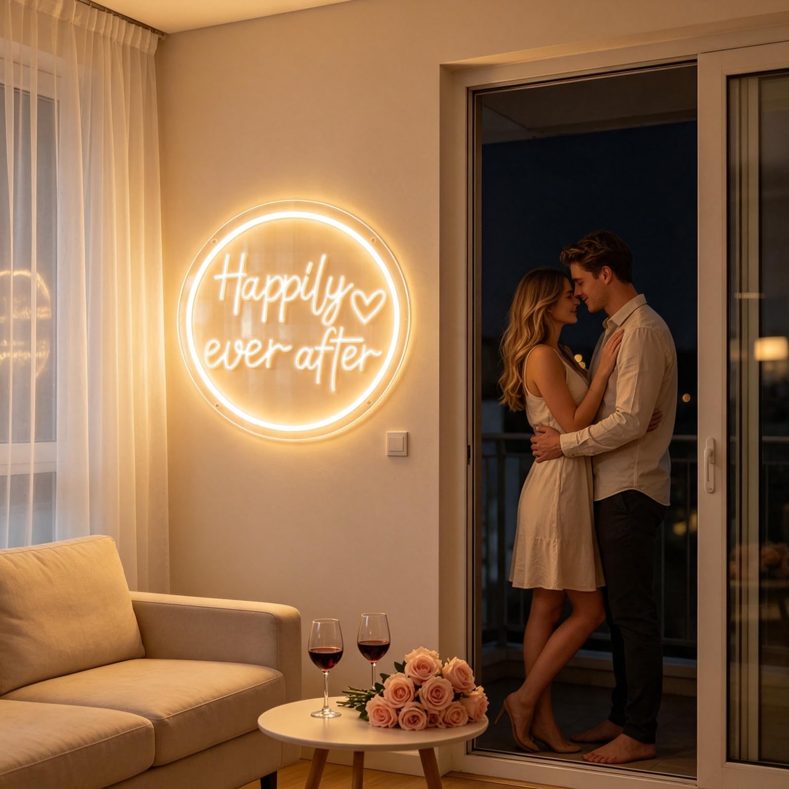 Insegna al Neon a LED Happily Ever After per Decorazione murale, luci al Neon per Matrimoni, insegna a LED dimmerabile alimentata Tramite USB per Fidanzamento, Pasticceria, appar