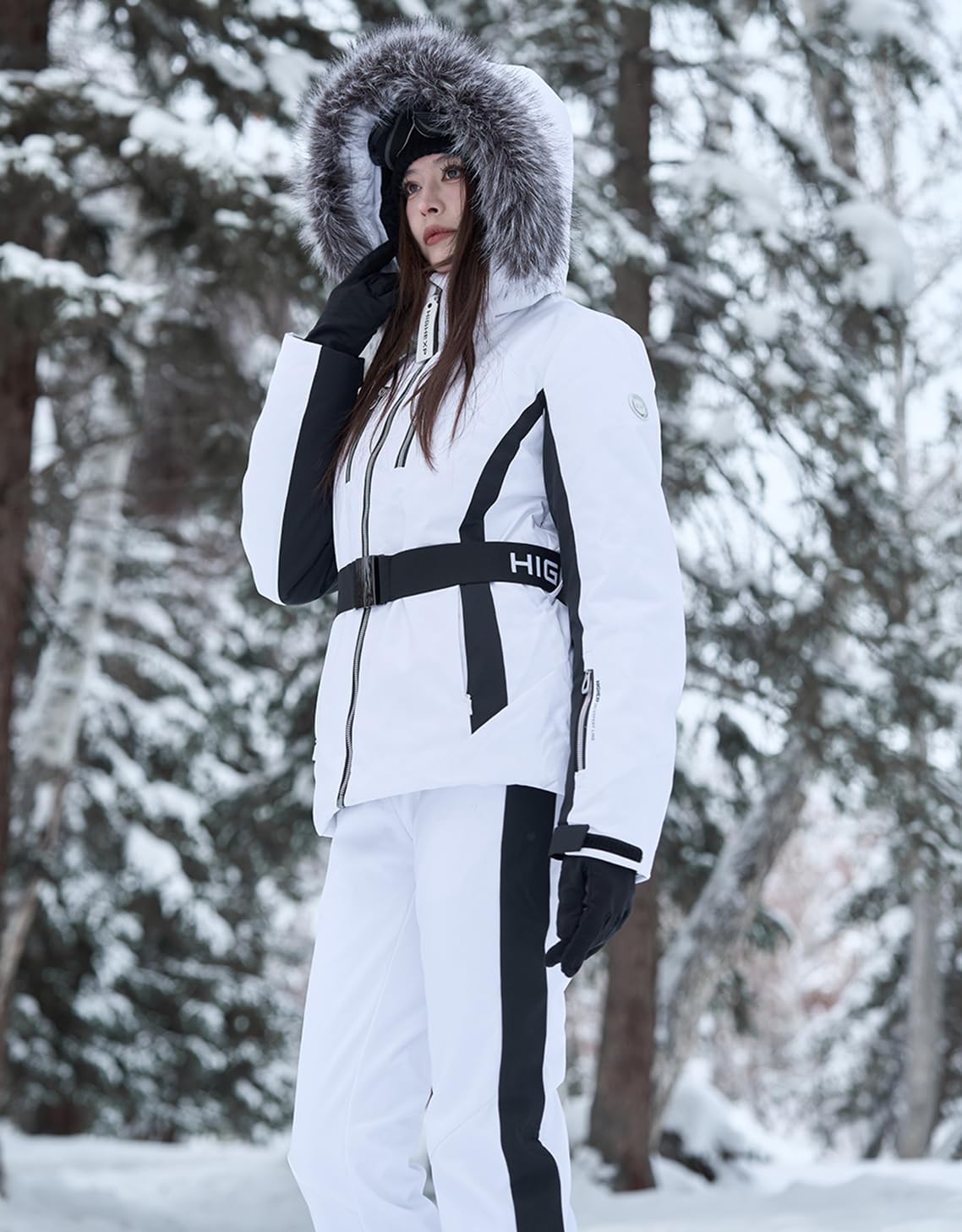 Women Ski Jacket Snowboard Fitted Slim Fit Short Snow Coat Belted Mountain Waterproof Insulated Warm Winter - Image 3