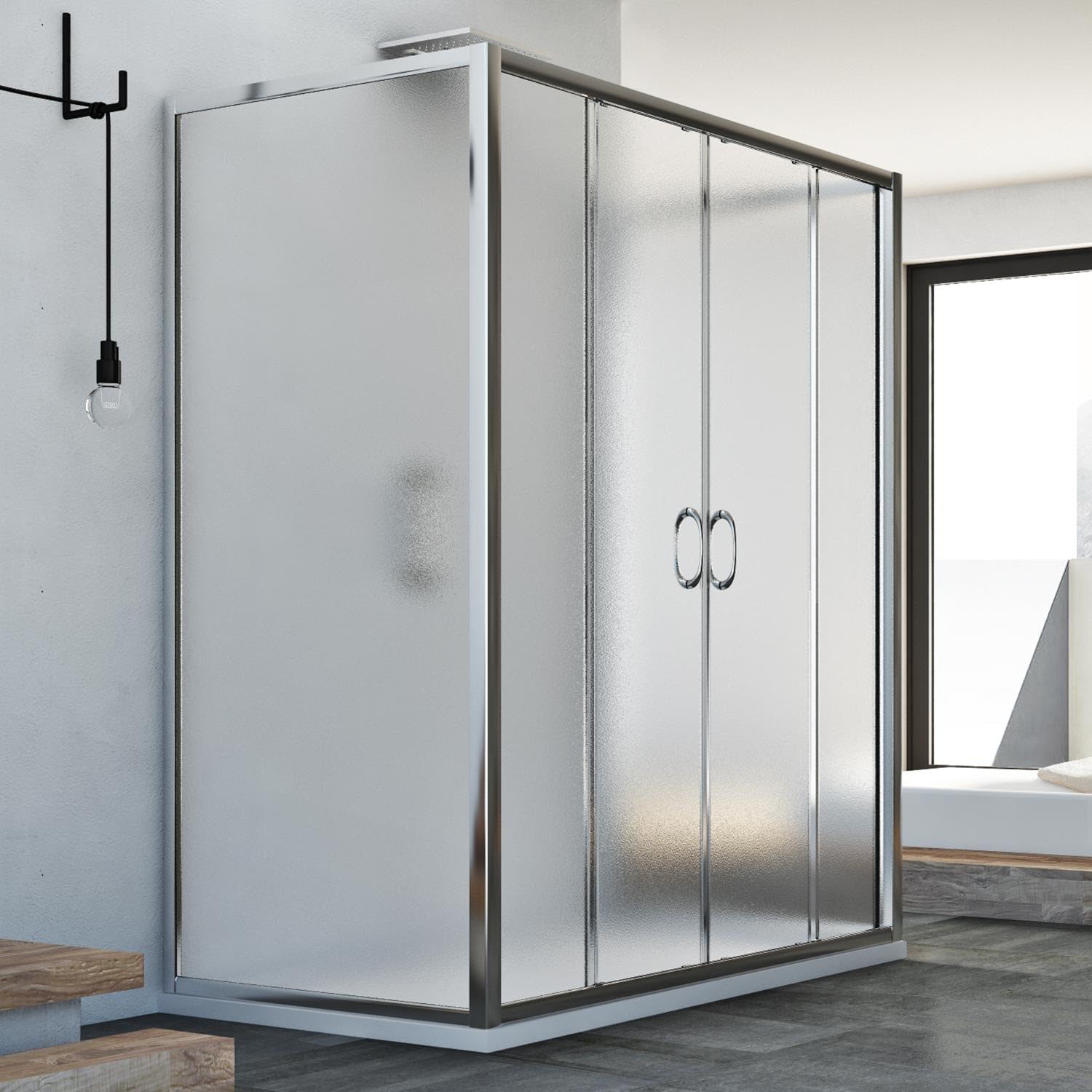 Cabine douche à trois côtés 90x180x90 CM H185 granité C modèle Replay Trio avec 2 portillons