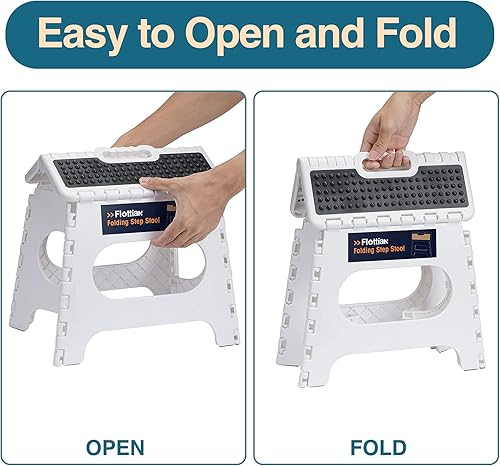 Miniatura 34 de Flottian Taburete plegable de 18 pulgadas para adultos y niños con capacidad para hasta 300 libras, taburetes plegables antideslizantes con asa,