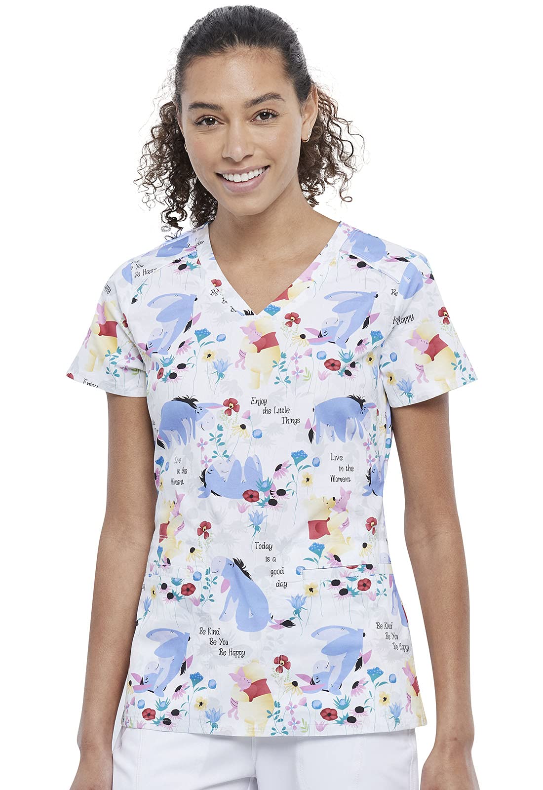 Cherokee Tooniforms V-Neck Kasack, Schlupfhemd mit Motiv Winnie Pooh und Familie (M)