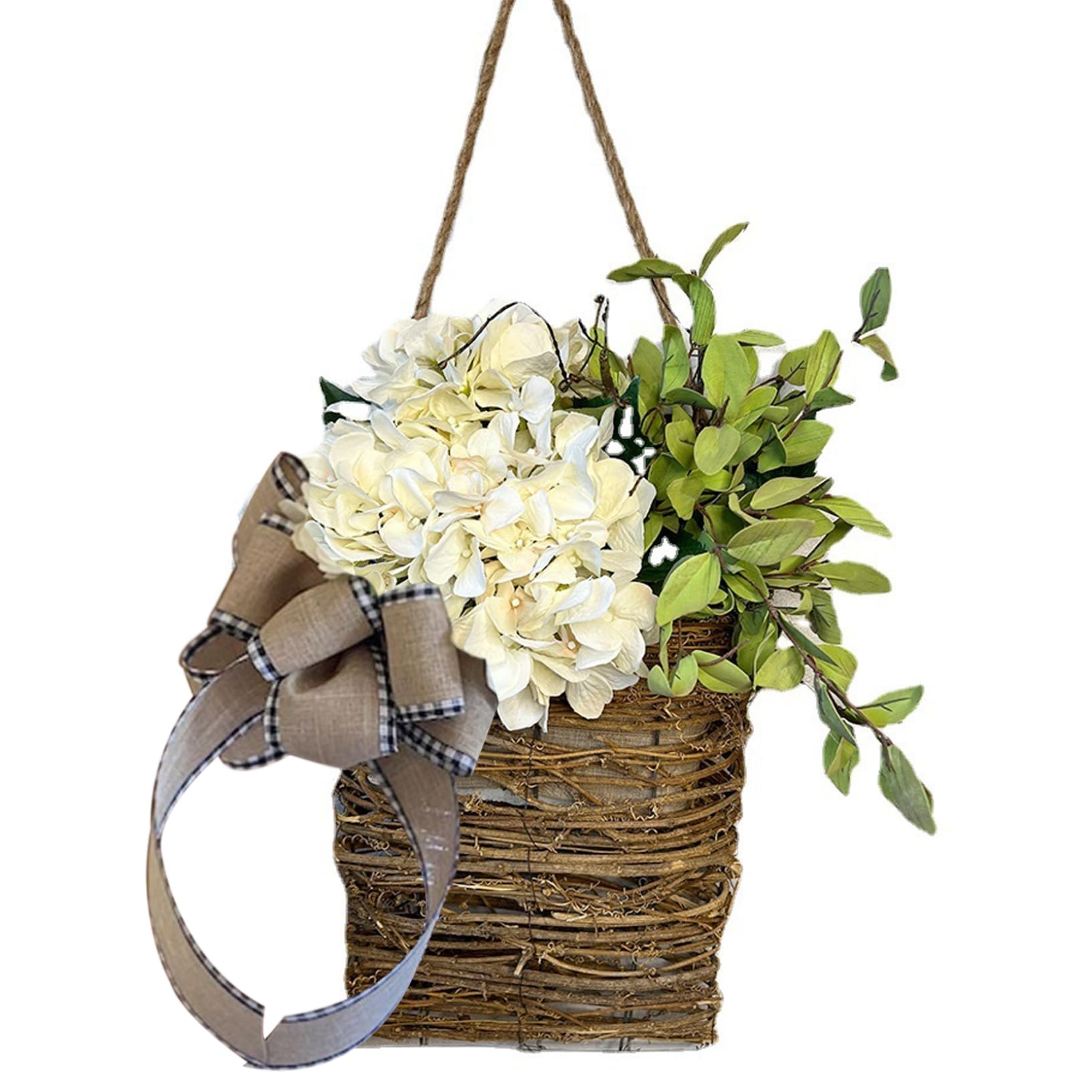 Ghirlanda di cestini per porta di fiori di campo 13, 78 pollici..Ghirlanda di primavera artificiale da appendere alla porta d'ingresso, cartello di benvenuto primaverile per decorazioni per la casa