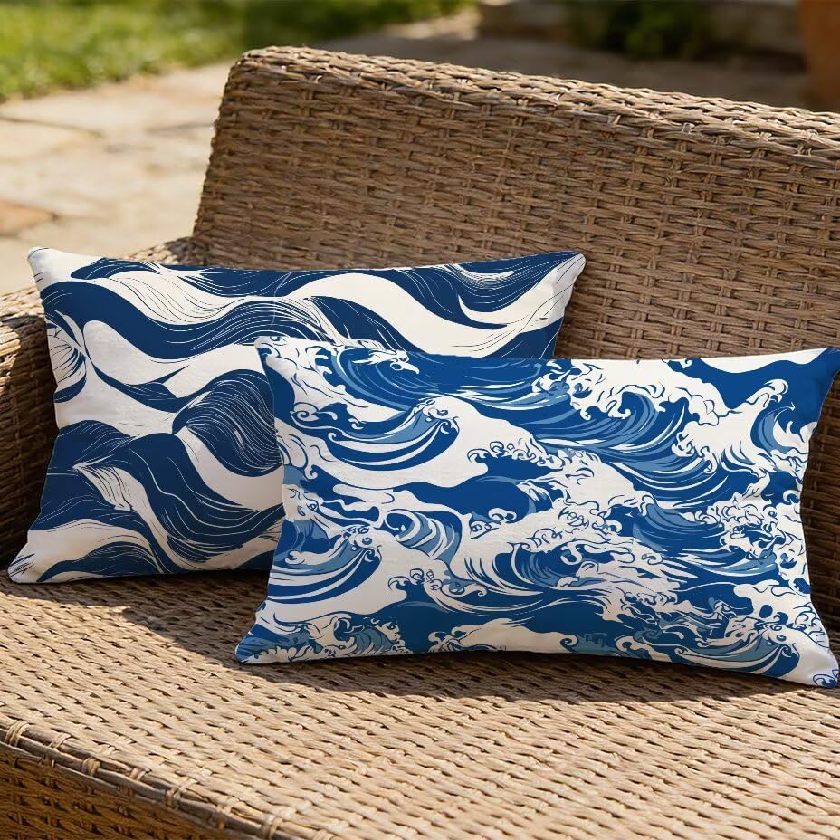 Housses de Coussin de Jardin 40x60 cm : Set de 2 Coussin Extérieur Imperméable Bleu Marine